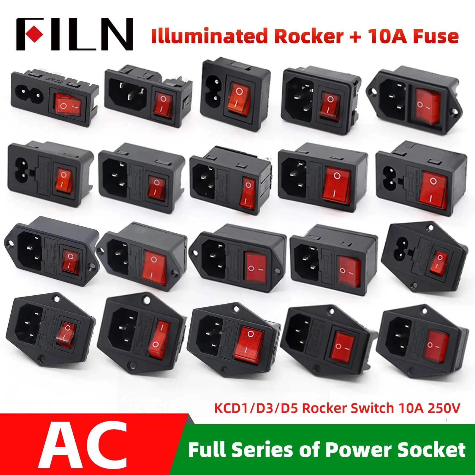 FILN IEC320 2 Pin Male Inlet Plug Connector Electrical AC Socket 3 Pin Red LED 10A Fuse Female High Quality for Stable Use
FILN IEC320 2 Pin Male Inlet Plug Connector Electrical AC Socket 3 Pin Red LED 10A Fuse Female High Quality for Stable Use