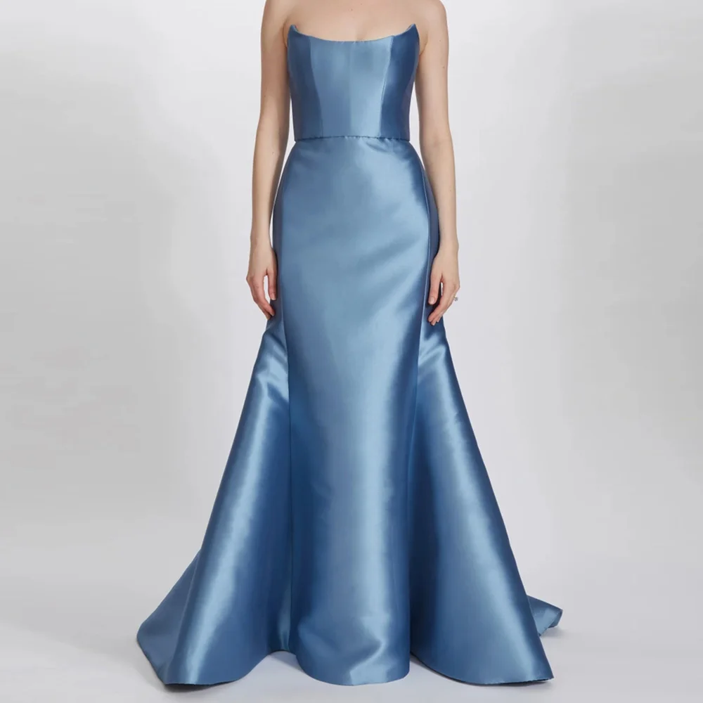Customized Classic Pleats Chapel Train Strapless Evening Dresses Graceful Mermaid Satin Blue Party Gowns فساتين سهره نسائيه فخمة
Customized Classic Pleats Chapel Train Strapless Evening Dresses Graceful Mermaid Satin Blue Party Gowns فساتين سهره نسائيه فخمة