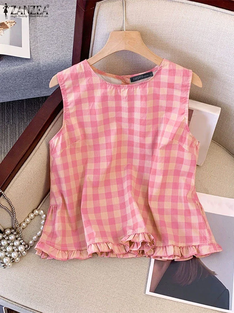 ZANZEA Women Tanks Tops Summer Sleeveless Tees Plaid Tops 2025 Fashion Back Buttons Ruffled Shirts Casual Loose Vintage Blusas
ZANZEA Women Tanks Tops Summer Sleeveless Tees Plaid Tops 2025 Fashion Back Buttons Ruffled Shirts Casual Loose Vintage Blusas