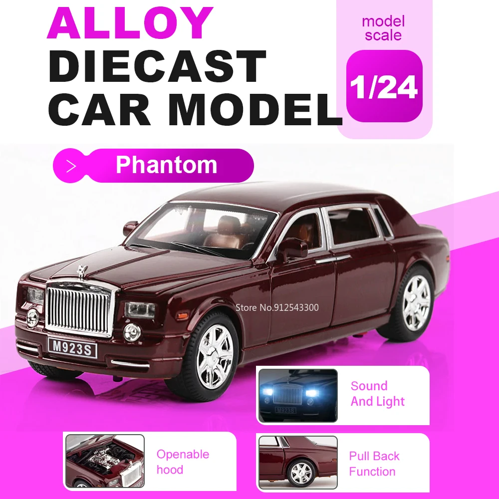 1:24 Scale Phantom Spectre Car Model Toy Doors Opened Pull Back Cars Sound Light Rubber Tires Vehicle for Kids Holiday Presents
1:24 Scale Phantom Spectre Car Model Toy Doors Opened Pull Back Cars Sound Light Rubber Tires Vehicle for Kids Holiday Presents