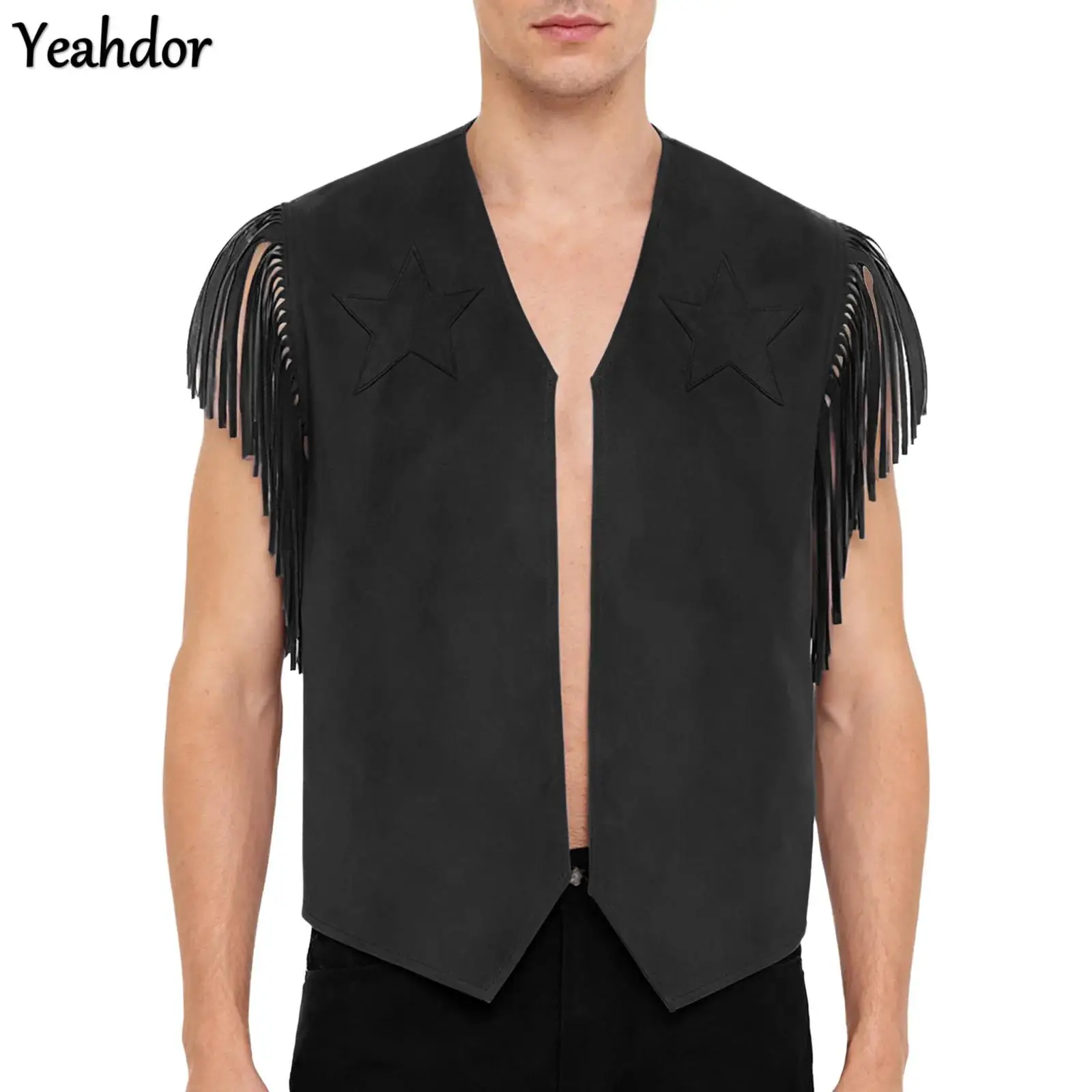 Men Western Cowboy Costume Sleeveless Open Front Tassel Faux Suede Vest Cowboy Fringe Waistcoat Halloween Wild Cowboy Cosplay
Men Western Cowboy Costume Sleeveless Open Front Tassel Faux Suede Vest Cowboy Fringe Waistcoat Halloween Wild Cowboy Cosplay