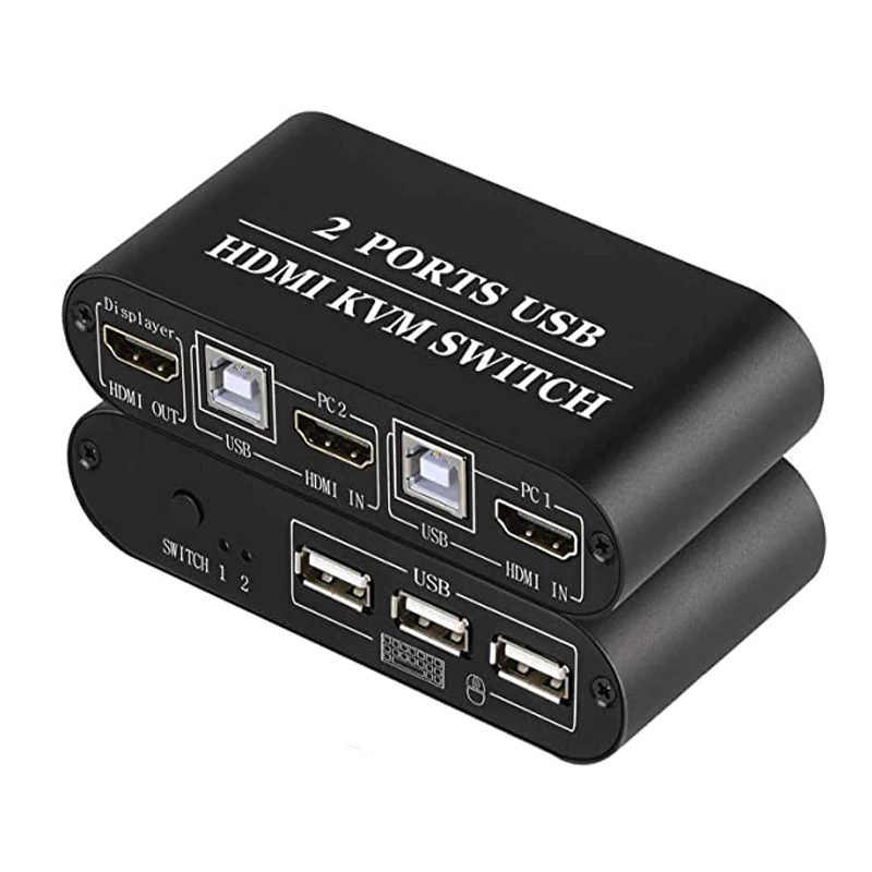 HDMI KVM Switch 2 Port Box Share 2 PCs with One Monitor 4K@30Hz with USB2.0 Support Keyboard and Mouse Connections
HDMI KVM Switch 2 Port Box Share 2 PCs with One Monitor 4K@30Hz with USB2.0 Support Keyboard and Mouse Connections