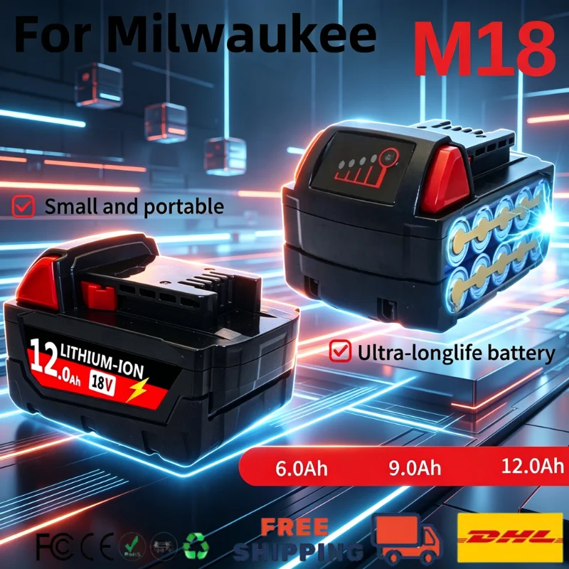 Suitable for Milwaukee M1818650 with built-in high output battery 6.0Ah/9.0Ah/12.0Ah power tool battery, 100% original battery
Suitable for Milwaukee M1818650 with built-in high output battery 6.0Ah/9.0Ah/12.0Ah power tool battery, 100% original battery
