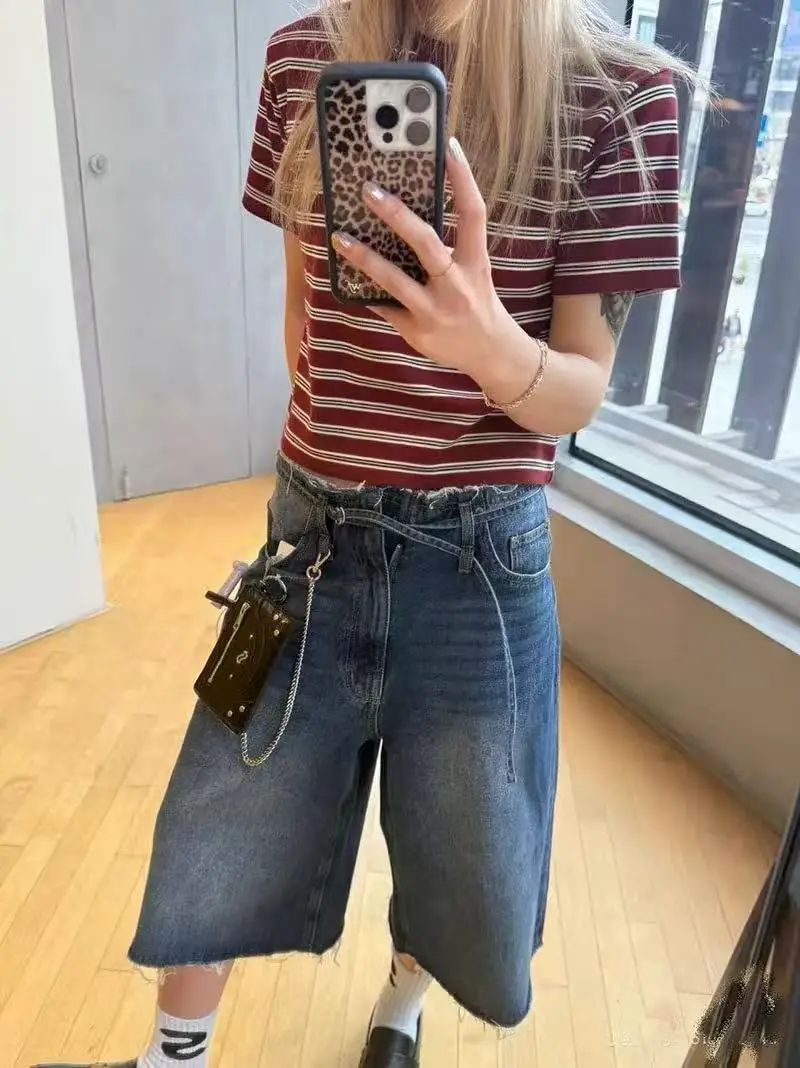 Summer New Fashion Japanese Style Loose Straight Leg Short Jeans High Waist Cotton Denim Pants with Belt Sixths Pants
Summer New Fashion Japanese Style Loose Straight Leg Short Jeans High Waist Cotton Denim Pants with Belt Sixths Pants
