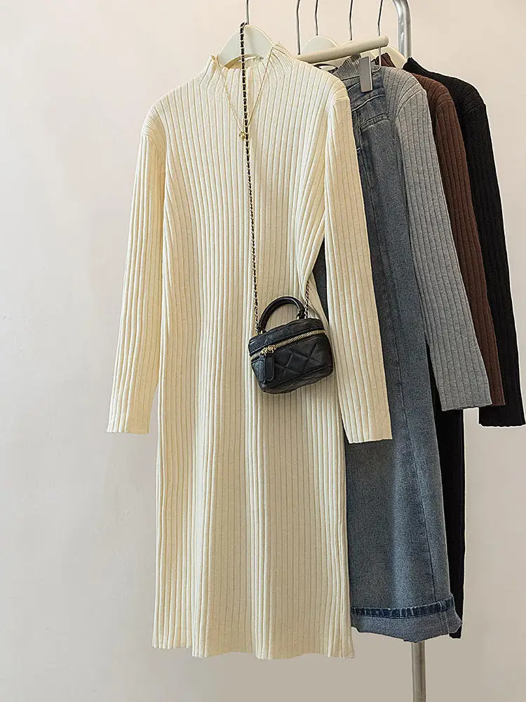 Autumn Winter Sweater Dress Women's Half High Collar Loose Long Sleeved Mid Length Knitted Dresses Female Solid Basic Pullover
Autumn Winter Sweater Dress Women's Half High Collar Loose Long Sleeved Mid Length Knitted Dresses Female Solid Basic Pullover