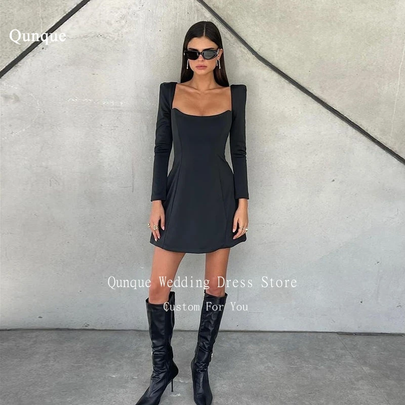 Qunque Simple Black Satin Mini Prom Dresses Long Sleeves Above Knee Lace Up Back Short Vestidos De Gala Dresses Women Customized
Qunque Simple Black Satin Mini Prom Dresses Long Sleeves Above Knee Lace Up Back Short Vestidos De Gala Dresses Women Customized