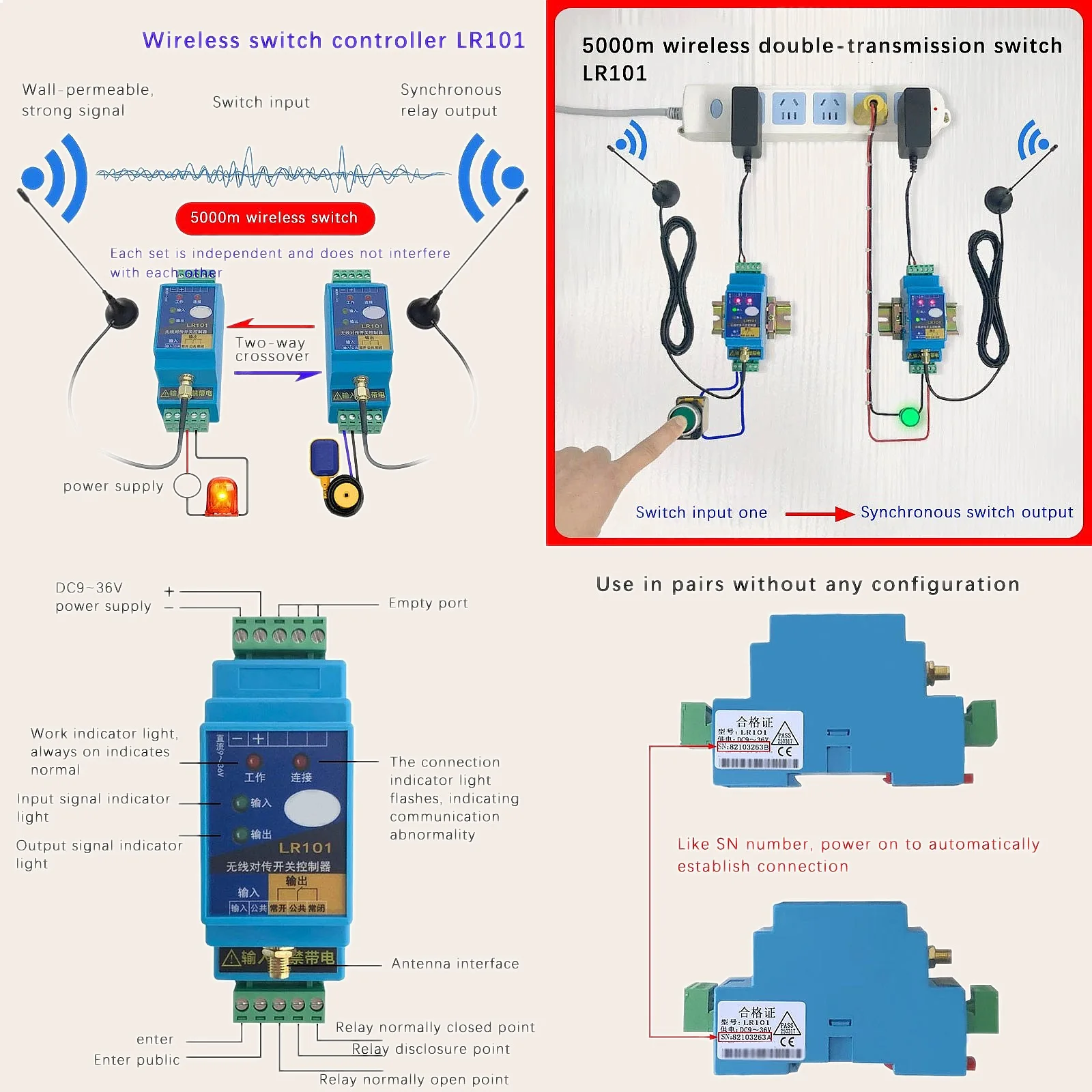 LR101 Wireless Remote Control Switch Module Transmitter Receiver Pair 433MHz Relay
LR101 Wireless Remote Control Switch Module Transmitter Receiver Pair 433MHz Relay