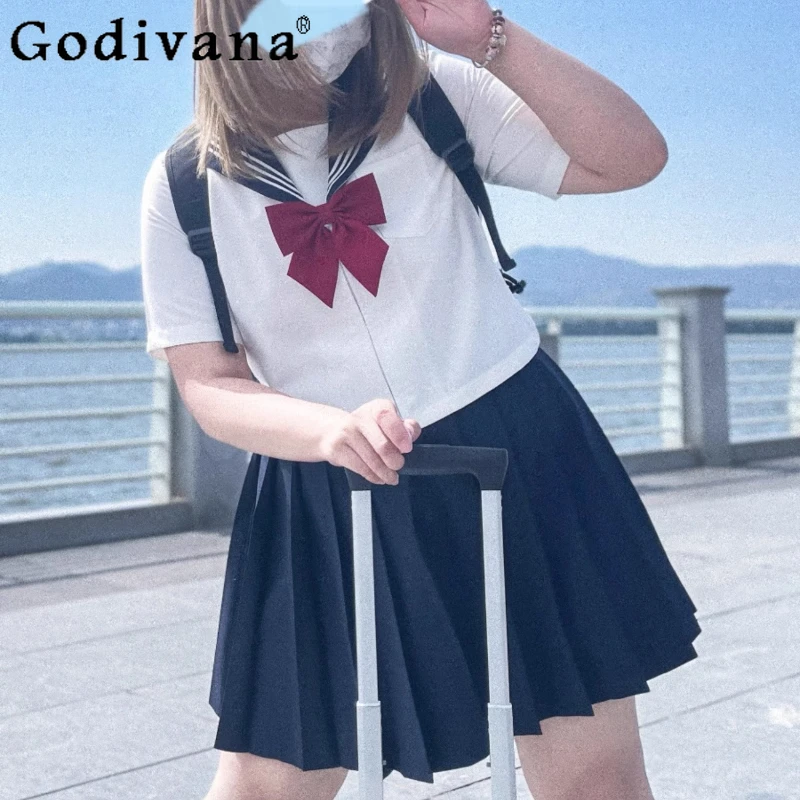 XL-5XL Large Size Jk Black White Classic Sailor Uniform Short Sleeve Top Girl Summer Sweet High Waist Japanese Pleated Skirt Set
XL-5XL Large Size Jk Black White Classic Sailor Uniform Short Sleeve Top Girl Summer Sweet High Waist Japanese Pleated Skirt Set