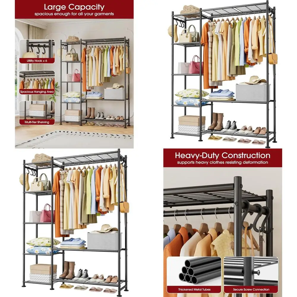 Free-Standing Clothes Rack with Leveling Feet and Wall-Anchor Straps, 6-Hook Wardrobe for Bedroom, Living Room, Laundry, 48.8x12
Free-Standing Clothes Rack with Leveling Feet and Wall-Anchor Straps, 6-Hook Wardrobe for Bedroom, Living Room, Laundry, 48.8x12