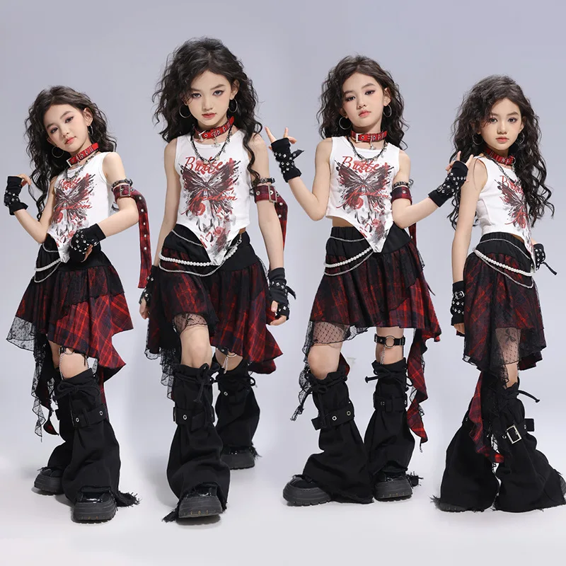 2025 Fashion Hip Hop Dance Costumes For Girls Group White Vest Red Grid Skirts Suit Children Modern Jazz Stage Clothes DQS19197
2025 Fashion Hip Hop Dance Costumes For Girls Group White Vest Red Grid Skirts Suit Children Modern Jazz Stage Clothes DQS19197