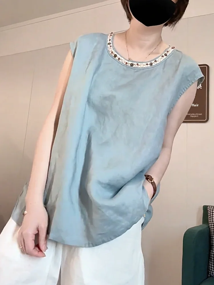 Свободный круглый топ без рукавов с тяжелой вышивкой, удобный синий летний новый женский универсальный топ больших размеров irt
Свободный круглый топ без рукавов с тяжелой вышивкой, удобный синий летний новый женский универсальный топ больших размеров irt