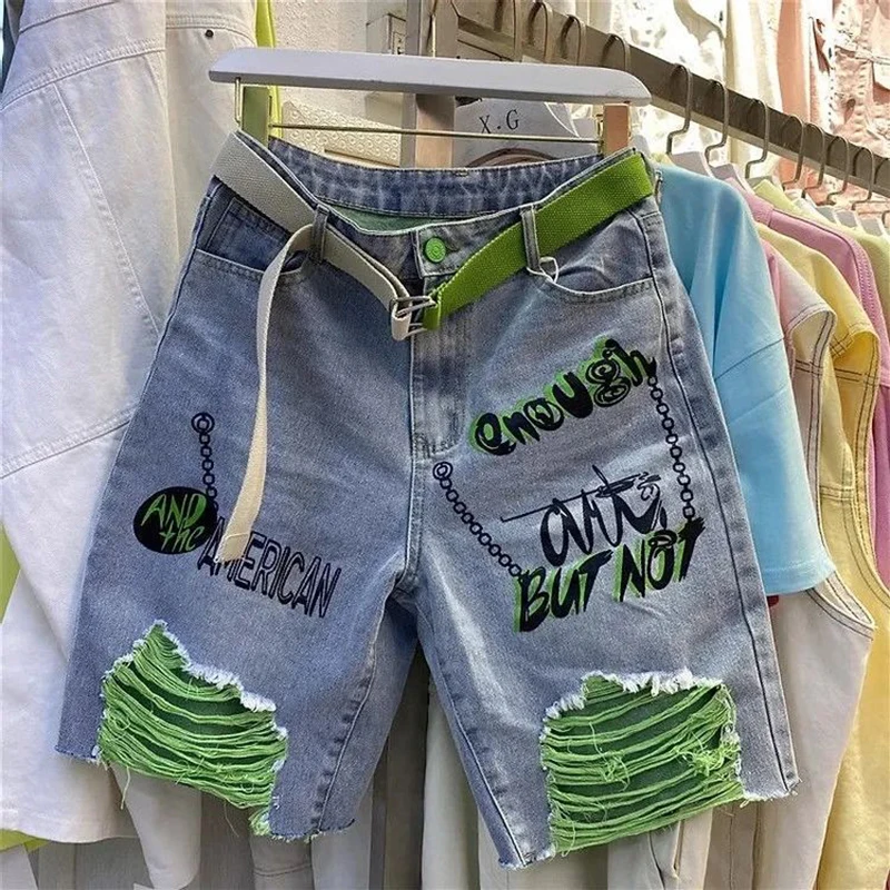 Trendy ripped printing jeans women summer new high waist slimming versatile five point casual straight leg wide leg pants
Trendy ripped printing jeans women summer new high waist slimming versatile five point casual straight leg wide leg pants