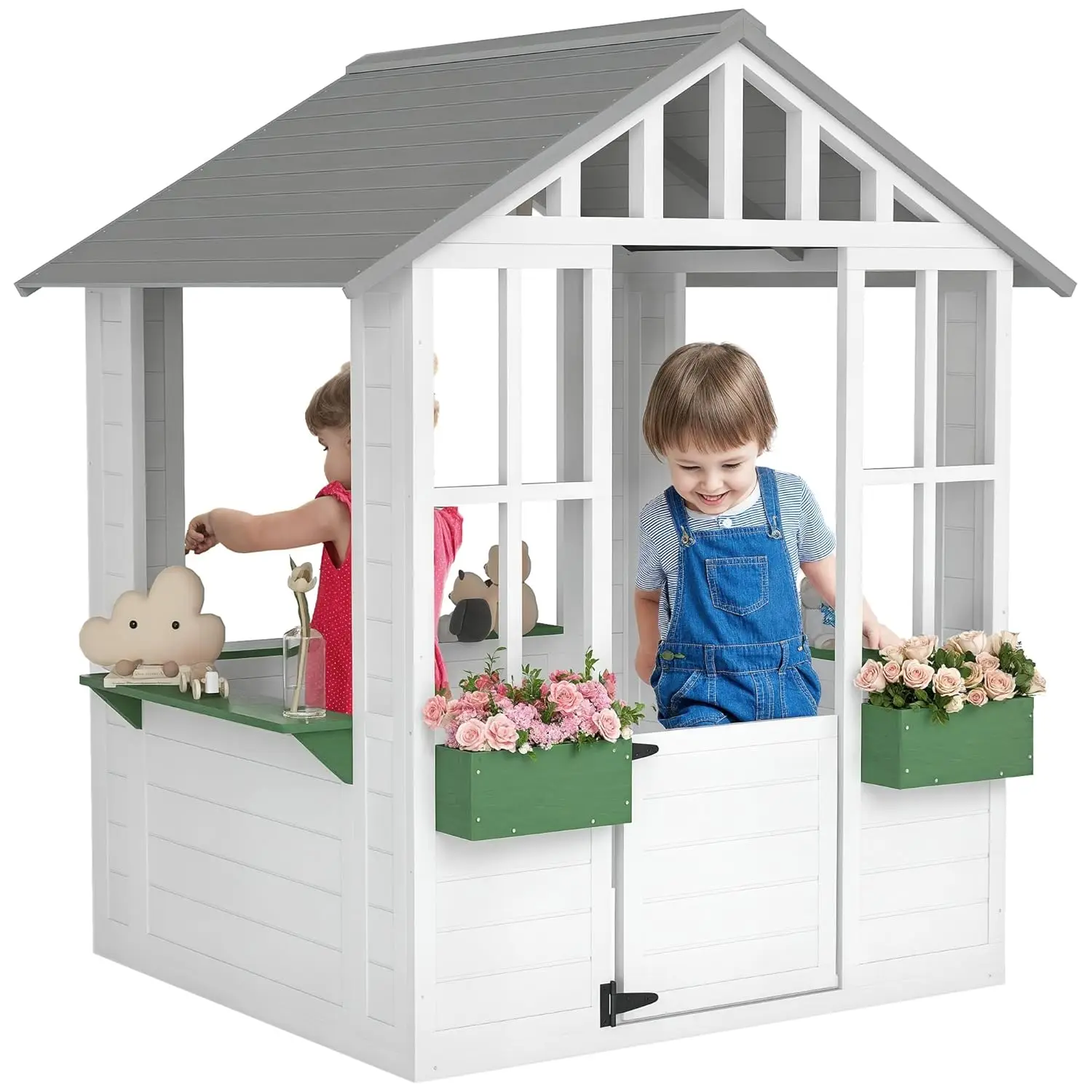 Wooden Outdoor Kids Playhouse with Working Door & Windows Flower Pot Holder Backyard Garden Indoor Playroom, Custom
Wooden Outdoor Kids Playhouse with Working Door & Windows Flower Pot Holder Backyard Garden Indoor Playroom, Custom