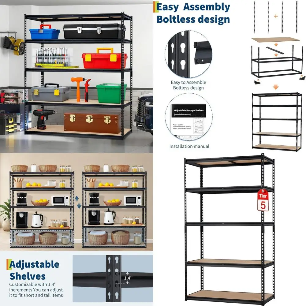 5-Tier Heavy-Duty Adjustable Metal Shelving, 36x18x72, 2500 lbs Capacity for Garage, Kitchen, Pantry, and More
5-Tier Heavy-Duty Adjustable Metal Shelving, 36x18x72, 2500 lbs Capacity for Garage, Kitchen, Pantry, and More