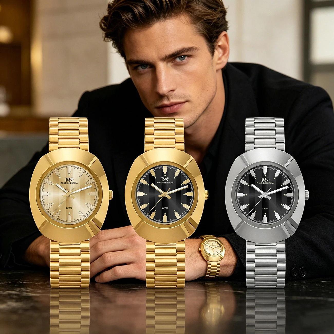 PN PHOENIX NIRVANA Retro Tonneau Quartz Watch Men Gold/Silver Stainless Steel Bracelet Luminous Hands Casual Business Wristwatch
PN PHOENIX NIRVANA Retro Tonneau Quartz Watch Men Gold/Silver Stainless Steel Bracelet Luminous Hands Casual Business Wristwatch