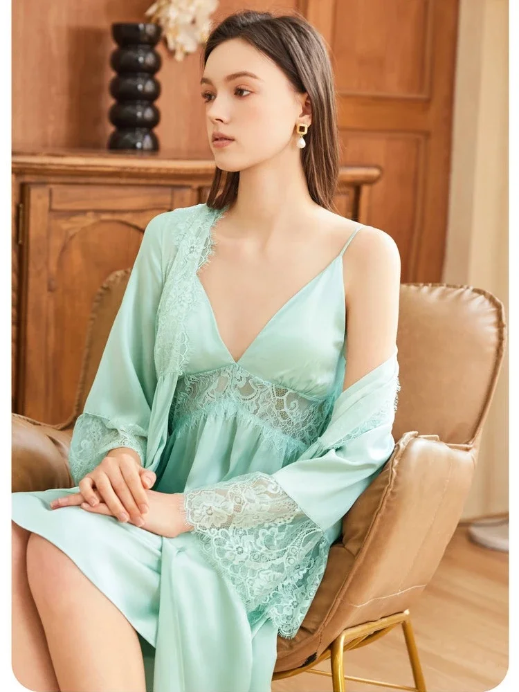 19MM 100% Mulberry Silk Mini Chemise Robe Ladies Pijamas Set Deep V Neck Night Slip Dress Kimono Robes Sexy Lace Bathrobe Gown
19MM 100% Mulberry Silk Mini Chemise Robe Ladies Pijamas Set Deep V Neck Night Slip Dress Kimono Robes Sexy Lace Bathrobe Gown