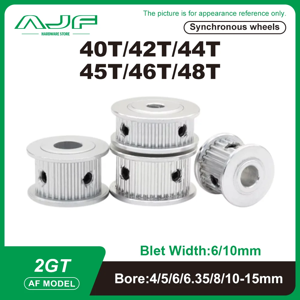 GT2/2GT Timing Pulley 40T/42T/44T/45T/46T/48T Bore 3/4/5/6/6.35/8-15mm For Belt Width: 6/10mm 2GT Timing Belt 3D Printing
GT2/2GT Timing Pulley 40T/42T/44T/45T/46T/48T Bore 3/4/5/6/6.35/8-15mm For Belt Width: 6/10mm 2GT Timing Belt 3D Printing