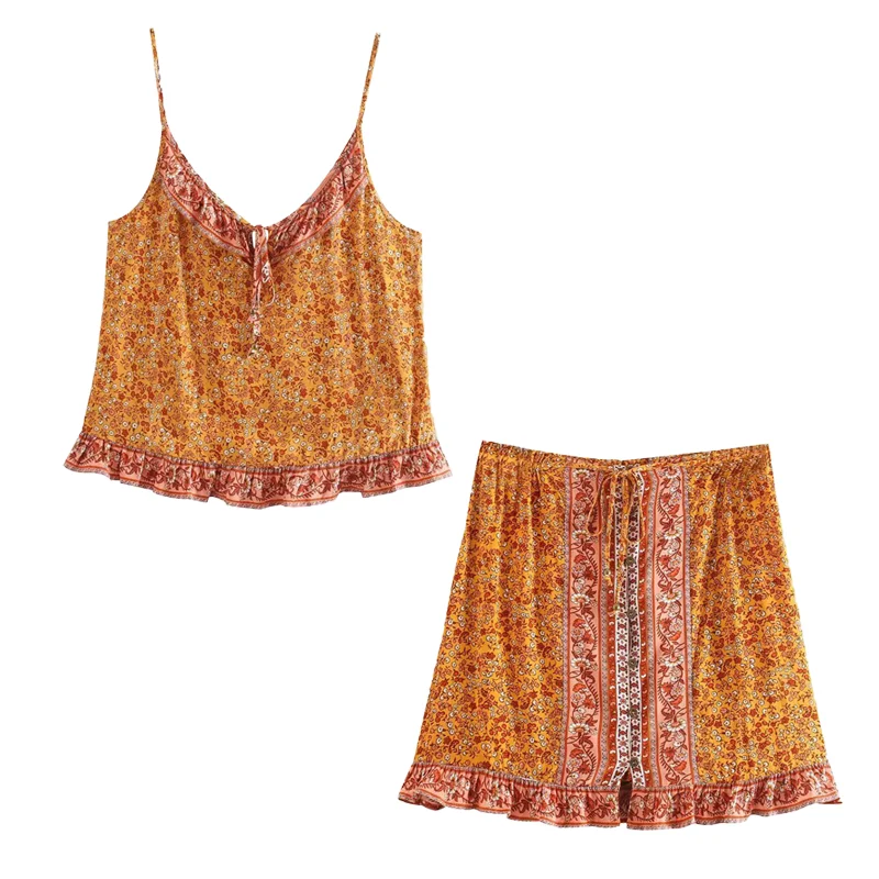 Women's Summer Bohemian Set Spaghetti Strap V Neck Ruffle Hem Casual Vacation Outfit Two Piece Limited Stock
Women's Summer Bohemian Set Spaghetti Strap V Neck Ruffle Hem Casual Vacation Outfit Two Piece Limited Stock
