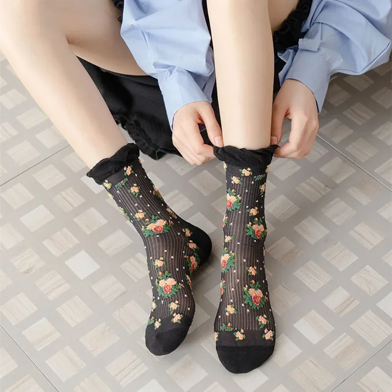 Black Floral Summer Meshes Thin Silk Lace Ruffle Socks Harajuku Retro Woman Sock Vintage Ethnic Japanese Kawaii Cute Socks Women
Black Floral Summer Meshes Thin Silk Lace Ruffle Socks Harajuku Retro Woman Sock Vintage Ethnic Japanese Kawaii Cute Socks Women