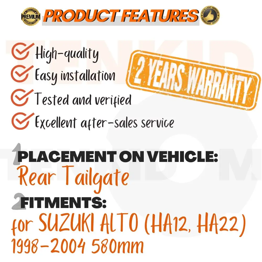 Lift Supports for SUZUKI ALTO Fifth Generation (HA12, HA22) 1998-2004 580mm Tailgate Dampers Shocks Springs Arm Props Shocks
Lift Supports for SUZUKI ALTO Fifth Generation (HA12, HA22) 1998-2004 580mm Tailgate Dampers Shocks Springs Arm Props Shocks