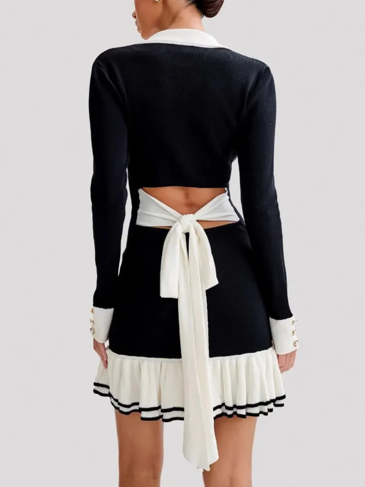 Ruffled Edge Backless Tee Bow Mini Dress Women Summr 2025 New Fashion High Waist Knit Button Dresses Elegant Party Evening Dress
Ruffled Edge Backless Tee Bow Mini Dress Women Summr 2025 New Fashion High Waist Knit Button Dresses Elegant Party Evening Dress