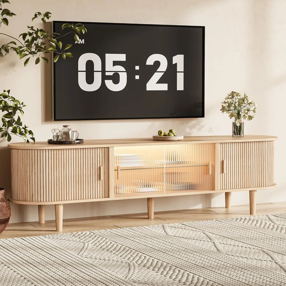 TV Stand with LED Lights for TVs up to 75 Inch, Mid Century Modern Entertainment Center with Sliding Doors & Glass She
TV Stand with LED Lights for TVs up to 75 Inch, Mid Century Modern Entertainment Center with Sliding Doors & Glass She