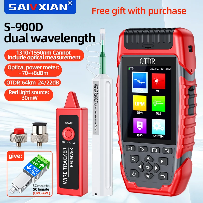 SAIVXIAN S-900D Mini OTDR Fiber Optic Reflectometer with 6 Functions VFL OLS OPM Event Map Ethernet CableTester Touch screen
SAIVXIAN S-900D Mini OTDR Fiber Optic Reflectometer with 6 Functions VFL OLS OPM Event Map Ethernet CableTester Touch screen