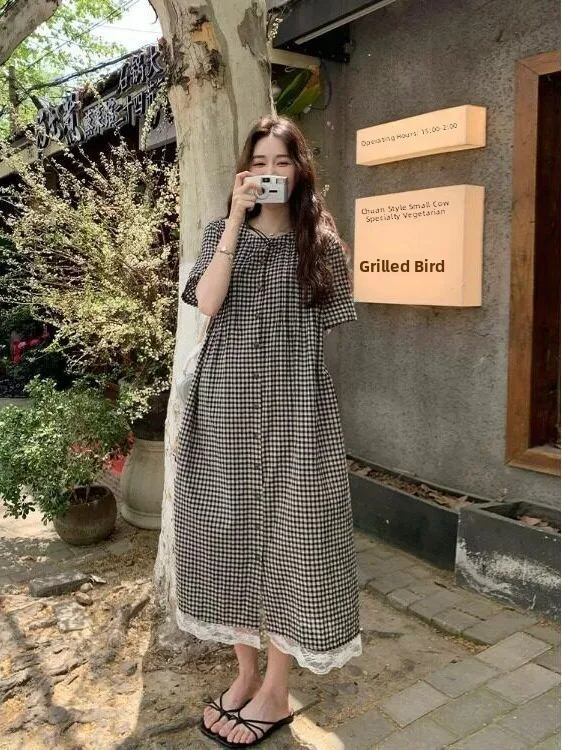 plus Size 300 Pounds Fat MM Lace Plaid Patchwork Summer Loose Age-Defying Women's Dress Long Shirt Dress French Style
plus Size 300 Pounds Fat MM Lace Plaid Patchwork Summer Loose Age-Defying Women's Dress Long Shirt Dress French Style