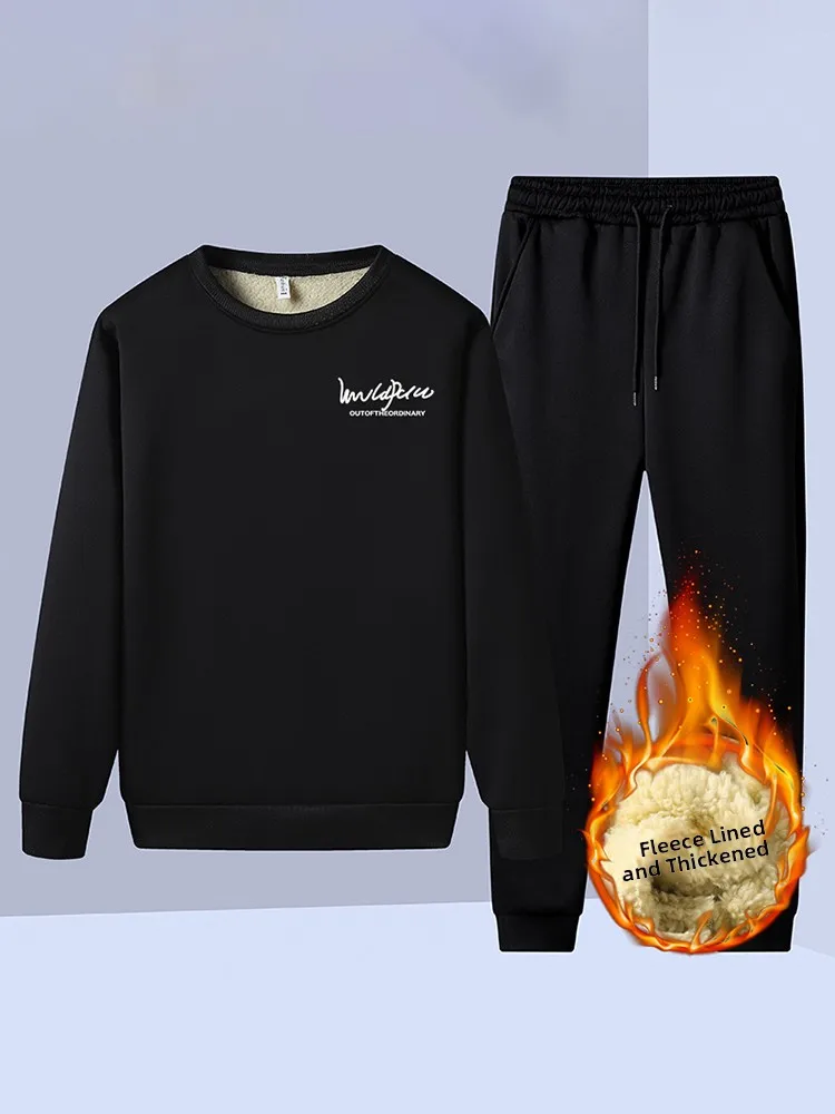 Комплект из худи и спортивных брюк из овечьей шерсти для мужчин: теплый, повседневный, спортивный, с круглым вырезом, для зимы
Комплект из худи и спортивных брюк из овечьей шерсти для мужчин: теплый, повседневный, спортивный, с круглым вырезом, для зимы