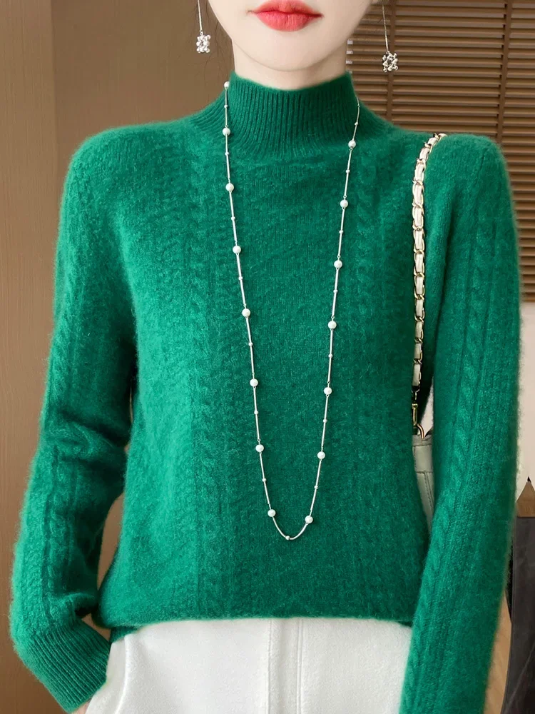Pop Autumn And Winter New 100% Merino Pure Wool Fried Dough Twists Thickened Half High Collar Loose Short Wool Base Sweater
Pop Autumn And Winter New 100% Merino Pure Wool Fried Dough Twists Thickened Half High Collar Loose Short Wool Base Sweater