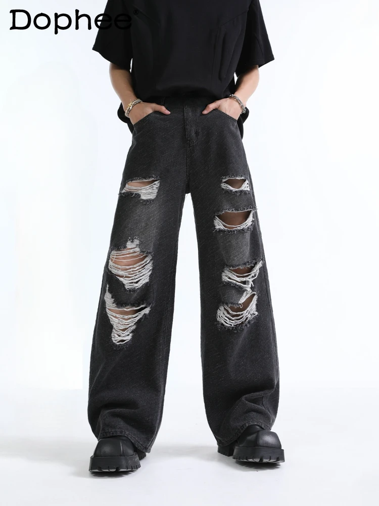 2024 Men's Trendy Straight-Leg Denim Trousers Handsome Male High Street Fashion Casual Jeans Solid Color Hole Zipper Denim Pants
2024 Men's Trendy Straight-Leg Denim Trousers Handsome Male High Street Fashion Casual Jeans Solid Color Hole Zipper Denim Pants