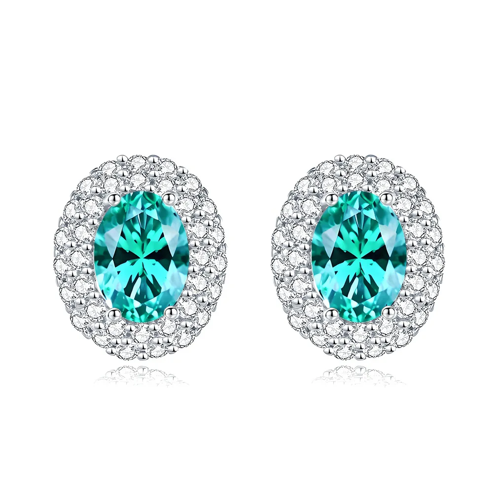 European and American classic S925 sterling silver stud earrings women's inlaid oval egg-shaped Paraiba earrings
European and American classic S925 sterling silver stud earrings women's inlaid oval egg-shaped Paraiba earrings