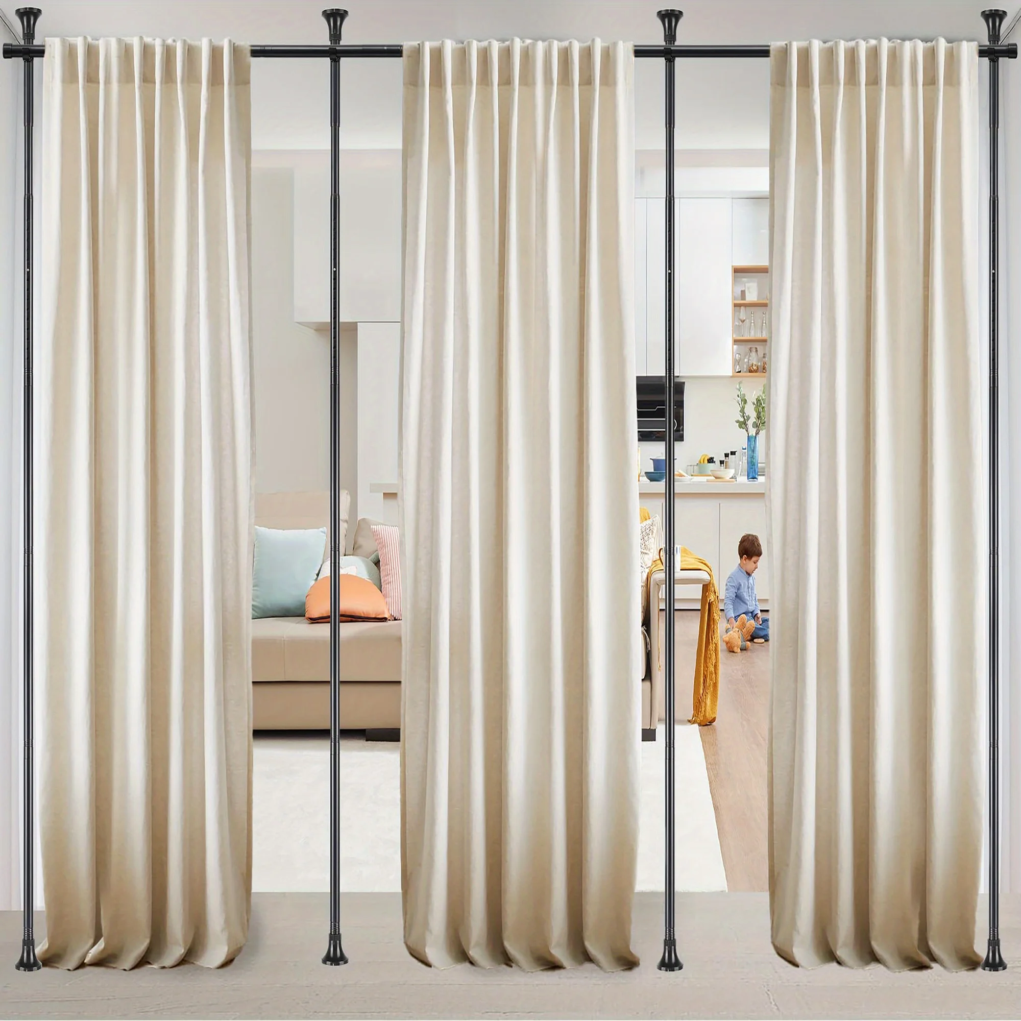 YEYEBEST Heavy Duty Matte Black Metal Adjustable No-Drill Curtain Rod Room Divider - 28-171 Inch Wide, 4-10ft High, Floor to Ceiling Design - Minimalist Metal Curtain Rod for Living Room or Office Separation
YEYEBEST Heavy Duty Matte Black Metal Adjustable No-Drill Curtain Rod Room Divider - 28-171 Inch Wide, 4-10ft High, Floor to Ceiling Design - Minimalist Metal Curtain Rod for Living Room or Office Separation