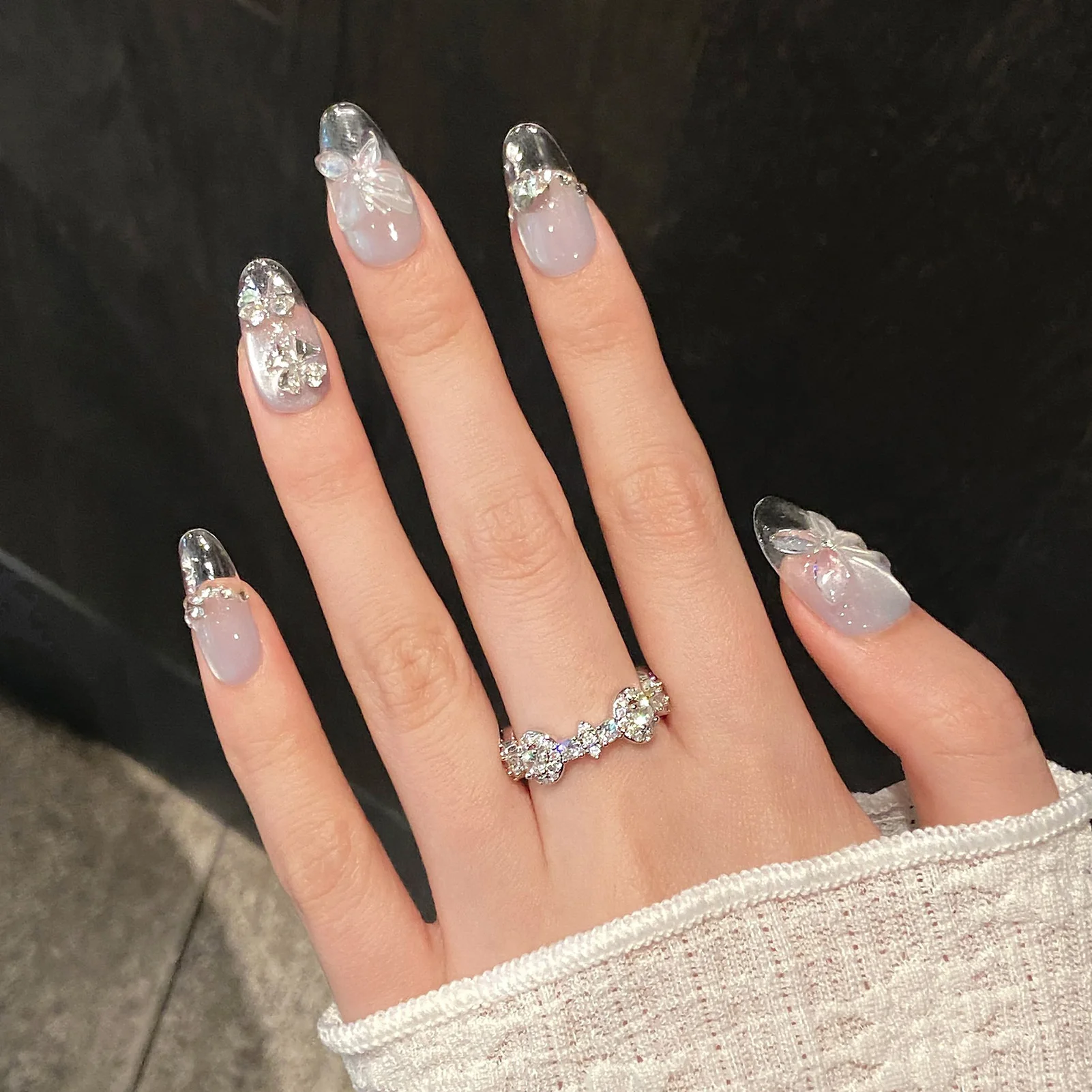 Handmade Press On Nails Transparent French False Nails 3D Phototherapy Butterfly Decor Light Blue Crystal Cat's Eye Fake Nails
Handmade Press On Nails Transparent French False Nails 3D Phototherapy Butterfly Decor Light Blue Crystal Cat's Eye Fake Nails
