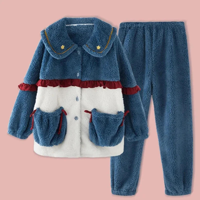 New Womens Pajamas Autumn Winter Coral Fleece Thickened Warm Suit Loose Trousers Two Piece Casual Female Homewear Nightgown Sets
New Womens Pajamas Autumn Winter Coral Fleece Thickened Warm Suit Loose Trousers Two Piece Casual Female Homewear Nightgown Sets