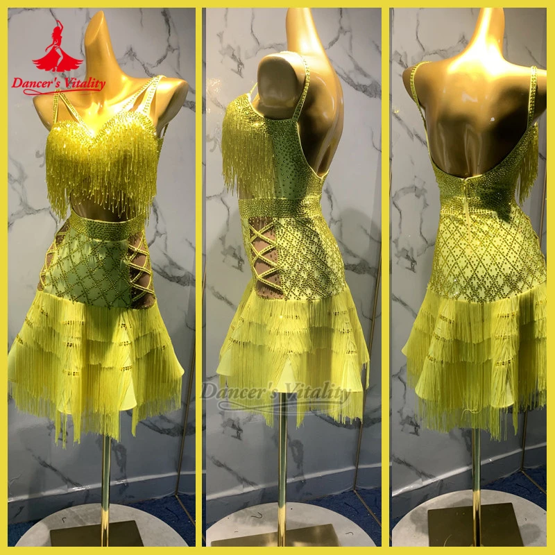 Adult Chacha Samba Luxurious AB Stones Sleeveless Sexy Tassels Dress Custom Dancer's Vitality Latin Dance Perform&Contest Clothe
Adult Chacha Samba Luxurious AB Stones Sleeveless Sexy Tassels Dress Custom Dancer's Vitality Latin Dance Perform&Contest Clothe