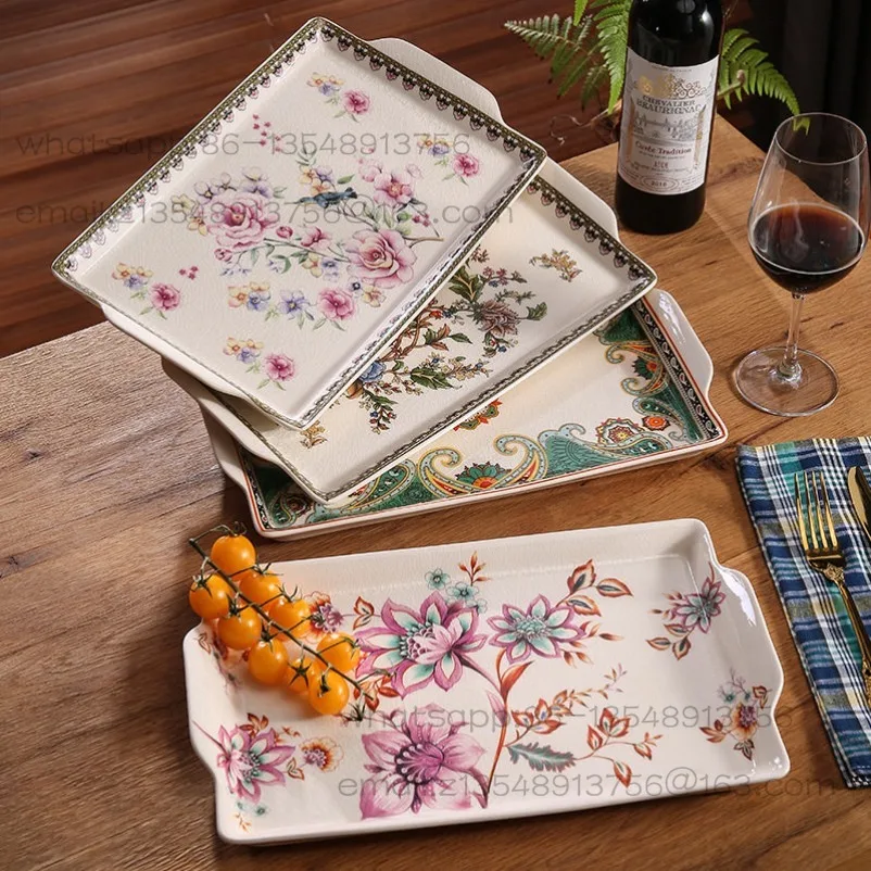Ceramic Tray Tea European Retro American Tea Set Tray Household Rectangular High-end Pendulum Storage Tray
Ceramic Tray Tea European Retro American Tea Set Tray Household Rectangular High-end Pendulum Storage Tray