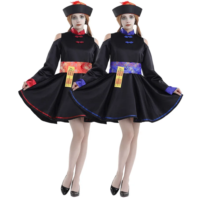 Woman Halloween Costume Chinese Vintage Embroidered Zombie Vampire Gothic Cheongsam Hat Dress Belt Sticker 4pcs Set
Woman Halloween Costume Chinese Vintage Embroidered Zombie Vampire Gothic Cheongsam Hat Dress Belt Sticker 4pcs Set