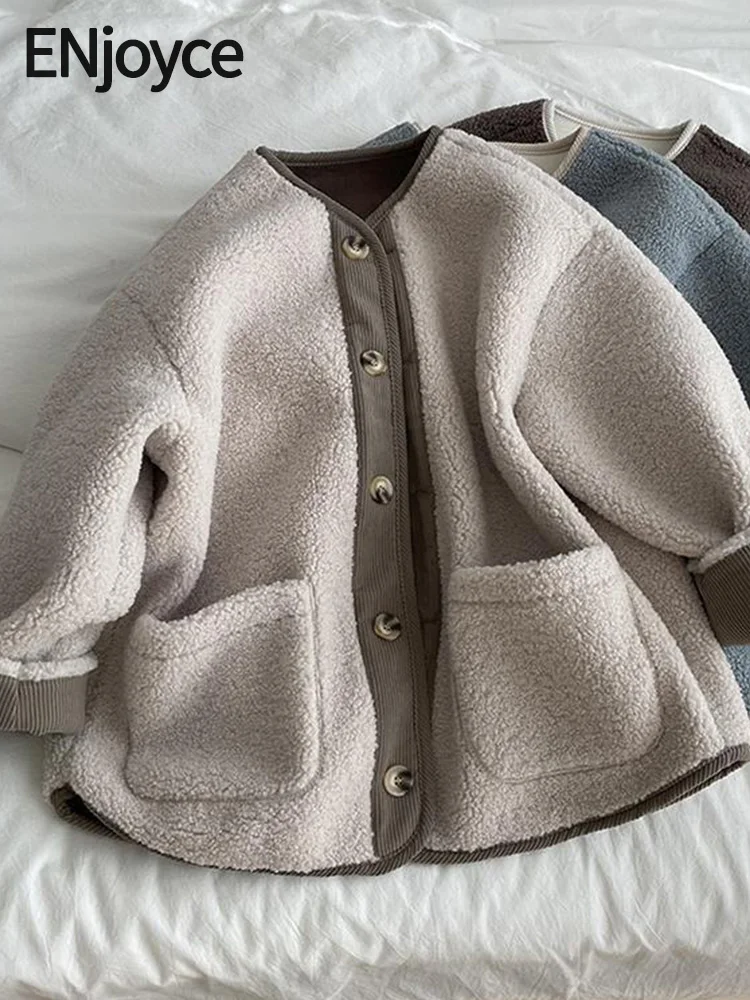 ENjoyce Winter Women Vintage Collarless Lamb Wool Plush Warm Coat Korean Fashion Loose Streetwear Soft Thick Jackets
ENjoyce Winter Women Vintage Collarless Lamb Wool Plush Warm Coat Korean Fashion Loose Streetwear Soft Thick Jackets