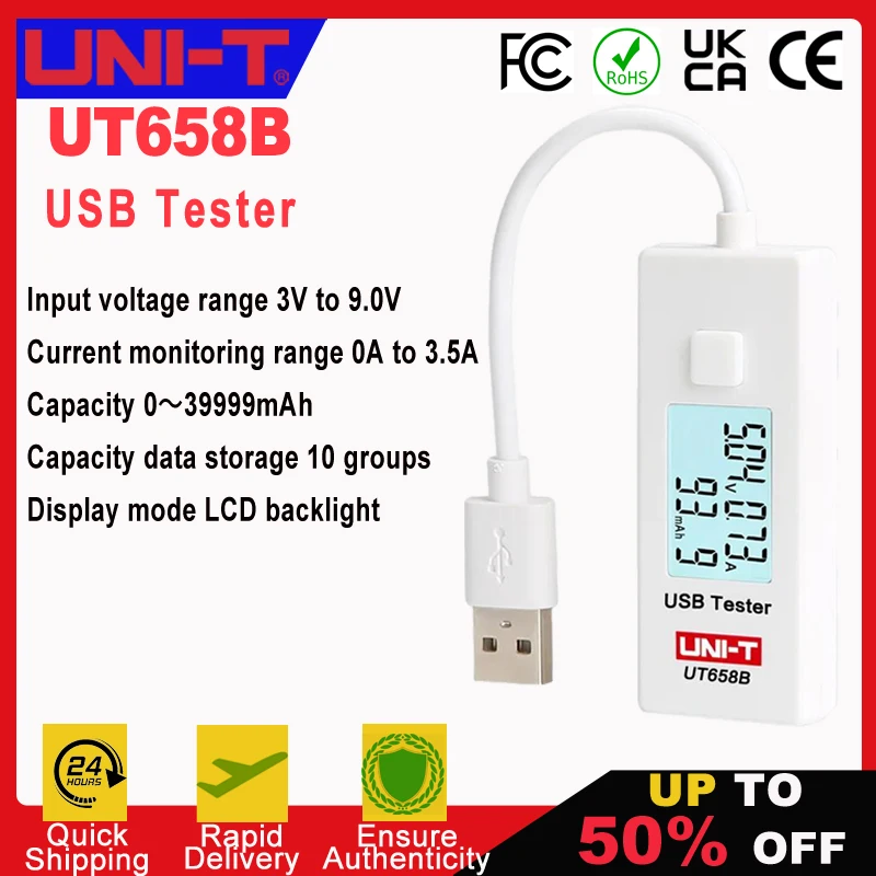 UNI-T UT658B USB Tester Phone Computer Charging Voltage Current Energy Monitor LCD Backlight
UNI-T UT658B USB Tester Phone Computer Charging Voltage Current Energy Monitor LCD Backlight