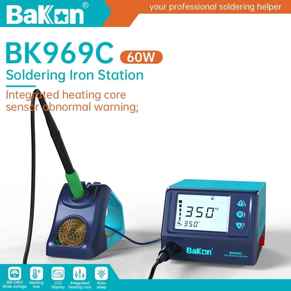 Bakon BK969C Soldering Station Compatible Iron Tip C115/C210 Welding Phone Repair Tools with Sleep Function Estação De Solda
Bakon BK969C Soldering Station Compatible Iron Tip C115/C210 Welding Phone Repair Tools with Sleep Function Estação De Solda