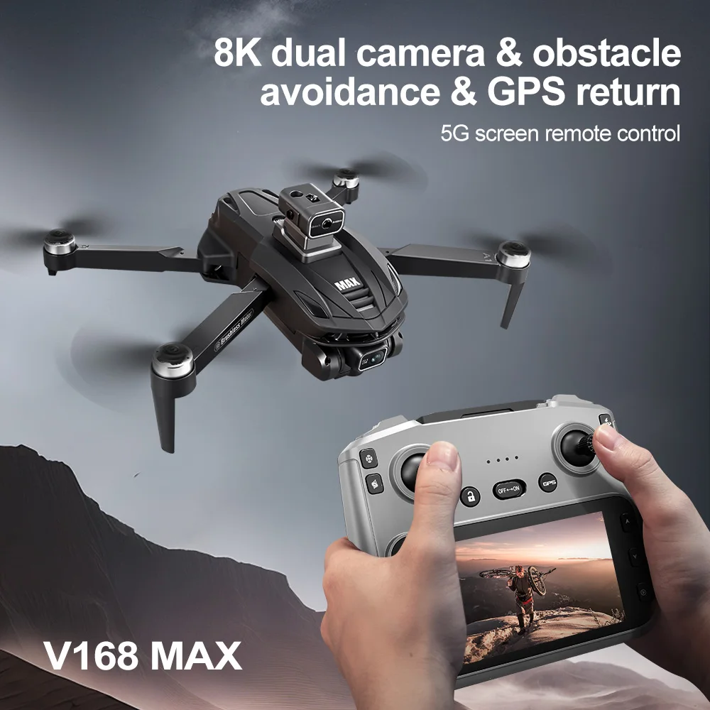 V168 Max Drone 8K Professional HD Camera with Large Screen 5G WIFI FPV Dron Brushless Optical Flow Hover Folding RC Quadcopter
V168 Max Drone 8K Professional HD Camera with Large Screen 5G WIFI FPV Dron Brushless Optical Flow Hover Folding RC Quadcopter