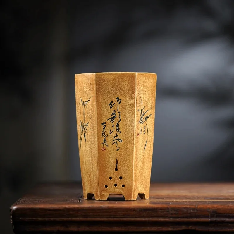 Ceramic Hexagon Cascade Bonsai Pot Vase, Chinese Handmade Carved Flower Pattern Shape, Garden Decoration, Traditional
Ceramic Hexagon Cascade Bonsai Pot Vase, Chinese Handmade Carved Flower Pattern Shape, Garden Decoration, Traditional