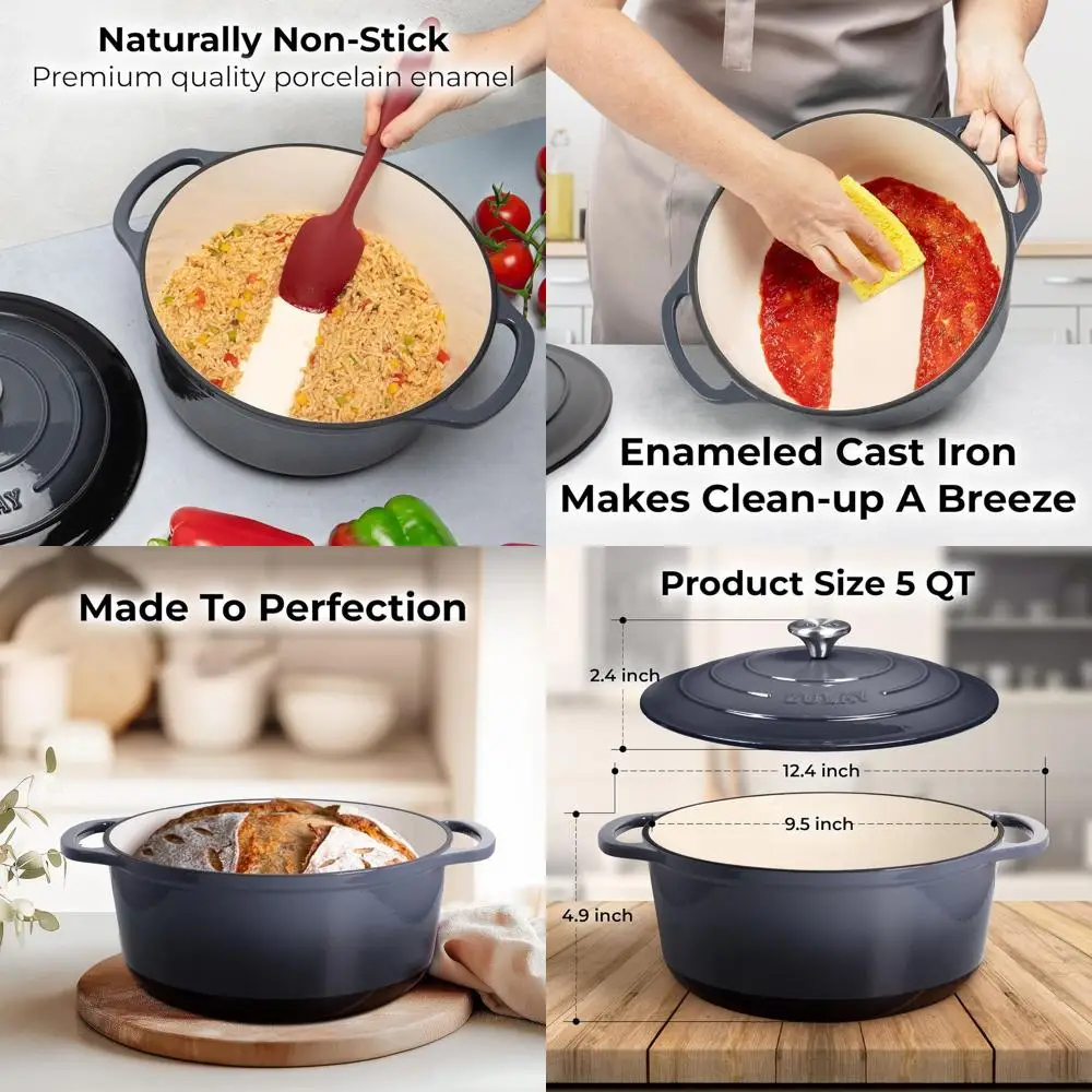 Эмалированная чугунная жаровня (голландская печь), 5 кварт, выдерживает температуру до 500°F (260°C) ° F, Идеально подходит для выпечки хлеба, тушения, запекания, жарки - Серый
Эмалированная чугунная жаровня (голландская печь), 5 кварт, выдерживает температуру до 500°F (260°C) ° F, Идеально подходит для выпечки хлеба, тушения, запекания, жарки - Серый