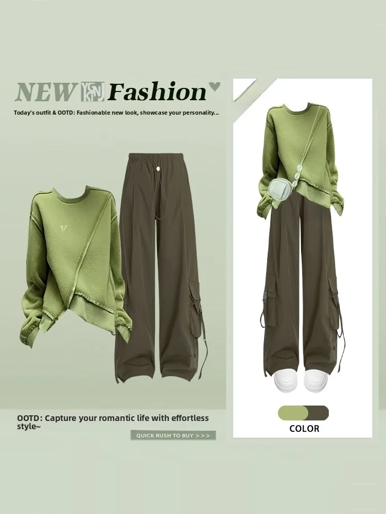 Loose Fit round Ne Sweatirt And Wide Leg Workwear Pants Spring Faion Set Women's Comfortable Sle Casual Outfit
Loose Fit round Ne Sweatirt And Wide Leg Workwear Pants Spring Faion Set Women's Comfortable Sle Casual Outfit