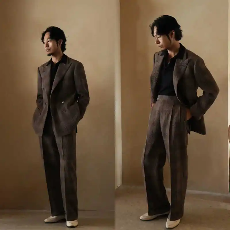 Vintage Brown Double Breasted Men Suit Wide Leg Pants Groom Wedding Tuxedo Retro Herringbone Formal Prom Blazer Custom M264052
Vintage Brown Double Breasted Men Suit Wide Leg Pants Groom Wedding Tuxedo Retro Herringbone Formal Prom Blazer Custom M264052