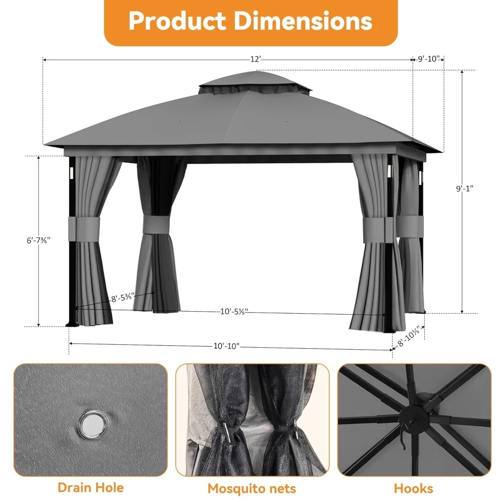 Patio Gazebo 10'x12' with LED Lights & Bluetooth Speaker, Heavy Duty Outdoor Canopy Shelter with Metal Frame,, Customized
Patio Gazebo 10'x12' with LED Lights & Bluetooth Speaker, Heavy Duty Outdoor Canopy Shelter with Metal Frame,, Customized