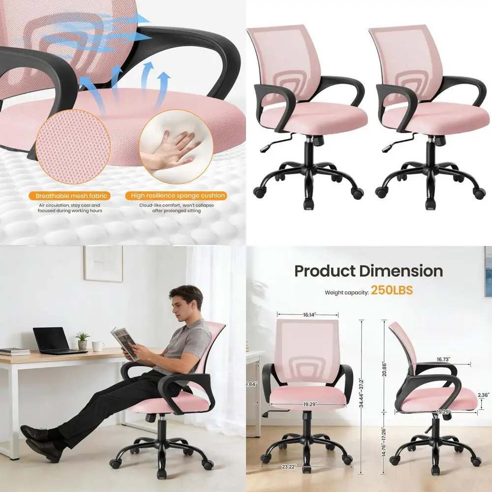 Эргономичное офисное кресло с поворотным механизмом, дышащей спинкой, поясничной поддержкой, регулируемым сиденьем для домашнего офиса, розовое
Эргономичное офисное кресло с поворотным механизмом, дышащей спинкой, поясничной поддержкой, регулируемым сиденьем для домашнего офиса, розовое