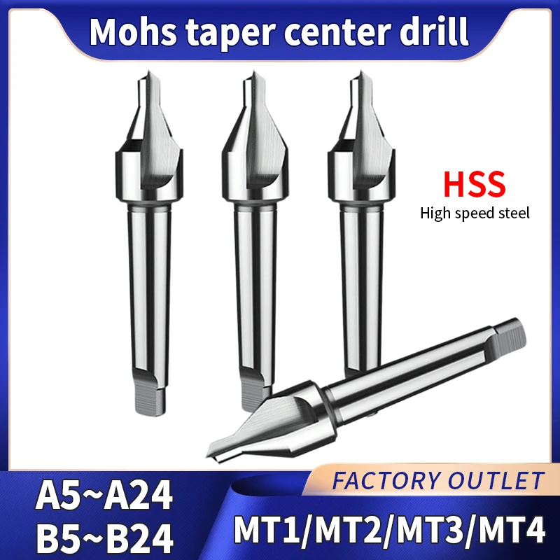 HSS Cone Handle Center Drill Taper Shank Drill A Type Without Protective Cone B Type with Protective Cone Fixed Center Drill Bit
HSS Cone Handle Center Drill Taper Shank Drill A Type Without Protective Cone B Type with Protective Cone Fixed Center Drill Bit