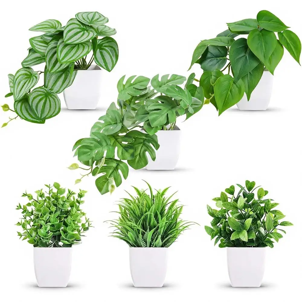 6-Piece Assorted Mini Artificial Plants Set with White Pots for Home and Office Decor
6-Piece Assorted Mini Artificial Plants Set with White Pots for Home and Office Decor
